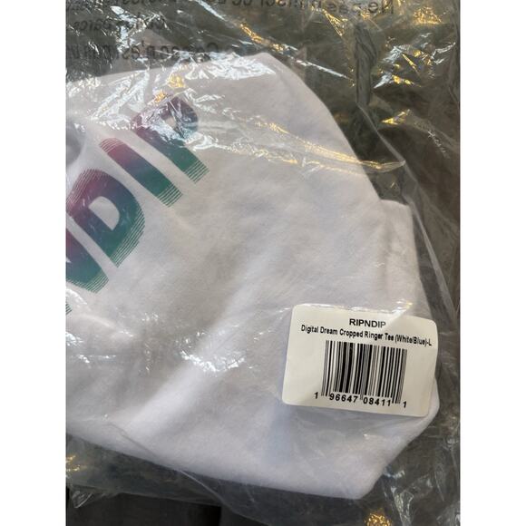 DIGITAL DREAM CROPPED RINGER TEE (WHITE/BLUE) Large - Picture 6 of 6